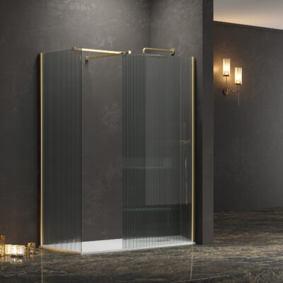 Σταθερά διαχωριστικά ντουζιέρας με flute κρύσταλλο WALKIN 2 Gold KARAG 80x200cm