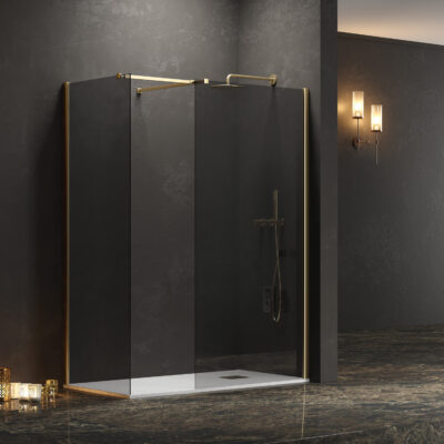 Σταθερά διαχωριστικά ντουζιέρας με fume κρύσταλλο WALKIN 2 Gold KARAG 90x200cm